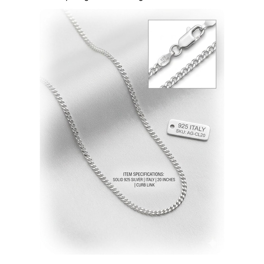925 Sterling Silver 20 Inch Curb Link Chain Necklace Italy AG-CL20